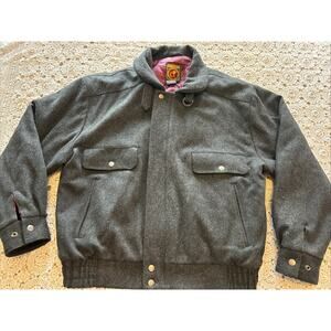Vtg Hunting Horn J Riggings Dark Gray Wool Blend Bomber Coat Men’s Sz L Y2K